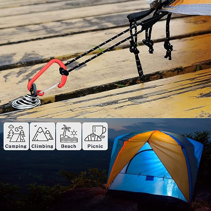Morobor Deck Anchor Pegs, 10pcs Windproof Aluminium Alloy Fish Bone Tent Stakes with Spring Buckle Portable Wind Rope Anchor for Outdoor Camping