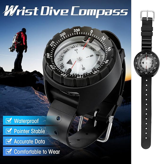 Scuba Compass, Professional Waterproof 5ATM Dive Wrist Compass with TPU Band for Outdoor Sports Diving, Sailing, Hiking, Survival Emergency