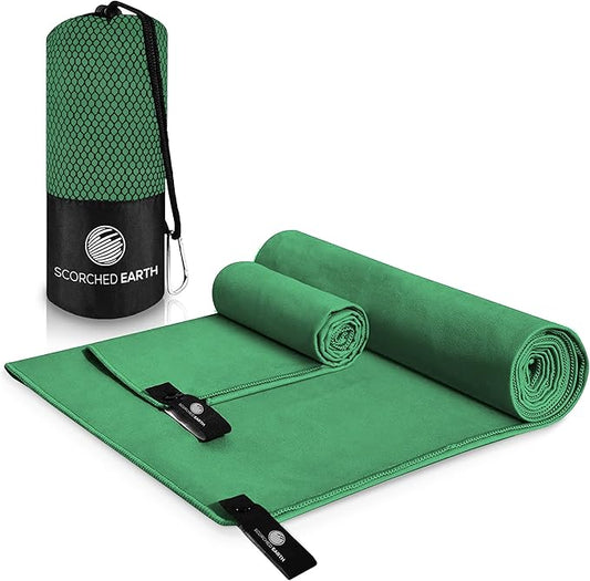 Microfiber Travel & Sports Towel Set - Quick Dry, Super Absorbent, Compact, Lightweight - for Camping, Backpacking, Hiking, Beach, Yoga, Swimming - Includes 2 Sizes + Carrying Bag & Clip