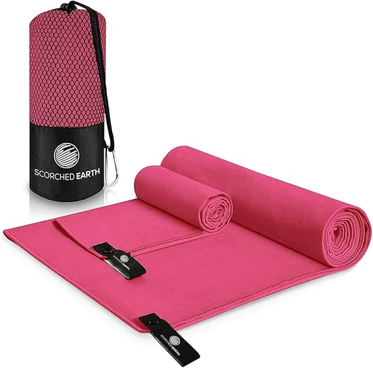 Microfiber Travel & Sports Towel Set - Quick Dry, Super Absorbent, Compact, Lightweight - for Camping, Backpacking, Hiking, Beach, Yoga, Swimming - Includes 2 Sizes + Carrying Bag & Clip