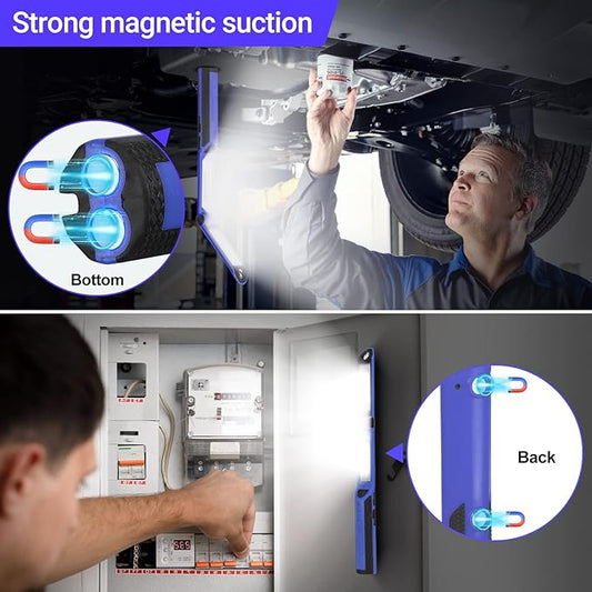 Work Light, Rechargeable LED Work Light 1500 Lumens, Portable Magnetic Work Light 180° Rotate 3 Modes, with 4 Magnetic Base and Hook Mechanic Light for Under Hood/Car Repairing/Inspection/Outdoor