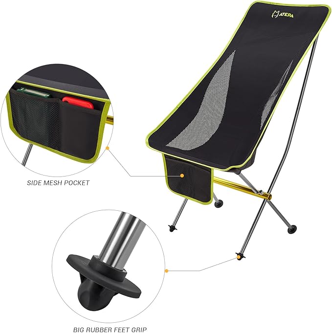 ATEPA Backpacking Chair, Ultralight Folding Portable Small Camping Chairs for Adults Compact Foldable Beach Seat with Anti-Sinking Feet & Aluminum Frame for Outdoor Hiking Travel Fishing