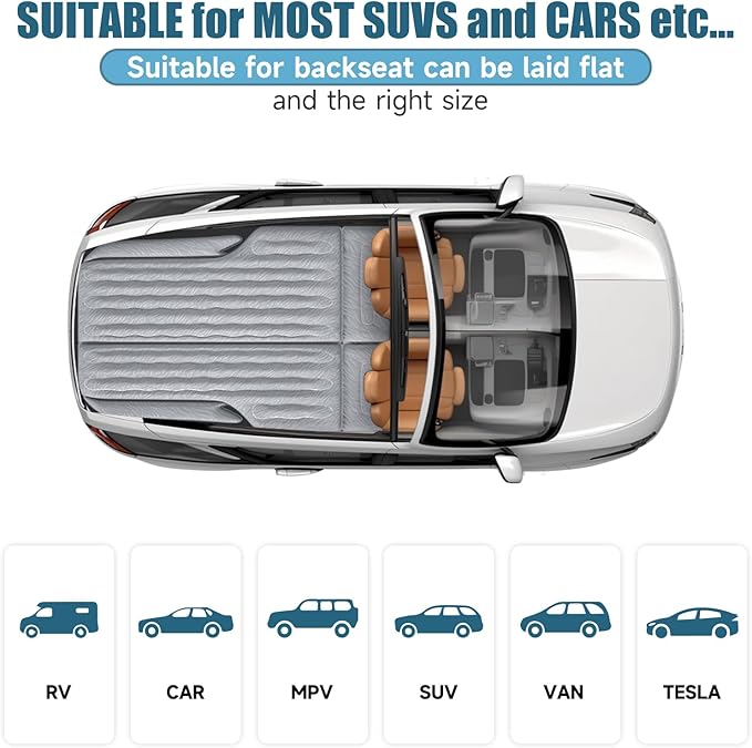 Inflatable SUV Air Mattress: Double-Sided Flocking Car Mattresses for Back SUV, Travel Camping SUV Sleeping Bed Mattress with Air Pump 2 Pillows