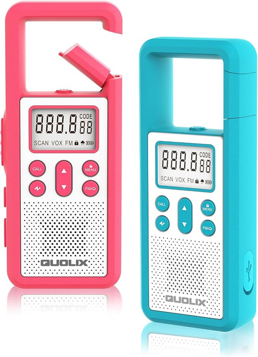 Rechargeable Walkie Talkie for Long Range 2 Pack,with FM/NOAA, Weather Alert, LED Flashlight,Brightly Colored,Volume Adjustment, Ldeal for Survival Biking Hiking Camping (Rose Blue)