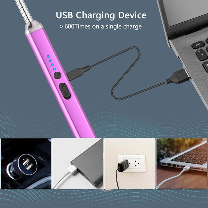 MEIRUBY Lighter Electric Candle Lighter Birthday Gifts for Women Mom Wife Men, Long Electronic Rechargeable USB Lighter Arc Windproof Flameless Lighters for Candle Camping BBQ (Purple)