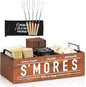 S'Mores Station, Farmhouse Smores Caddy with Handles, Smores Kit for Fire Pit Smores Maker Box, Smores Bar Station with 5Pcs Extendable Marshmallow Roasting Sticks, Camping Essentials Gear Accessories