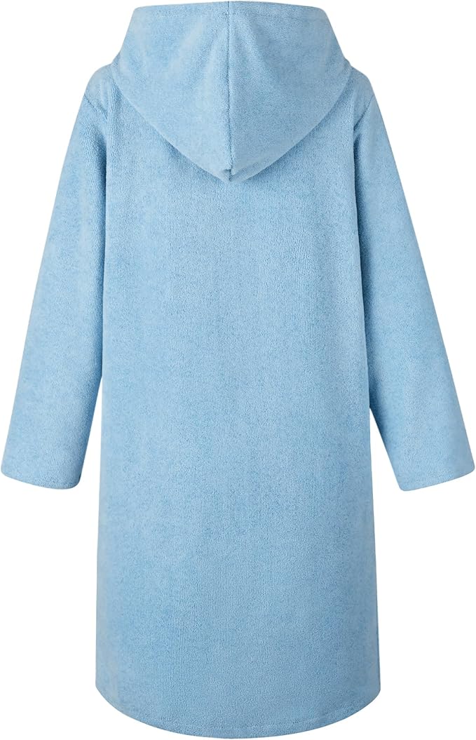 Weecreeture Hooded Towel Poncho with Zipper and Pocket, Surf Poncho for Men and Women, Beach Bath Changing Robe Cover Up Light Blue XL