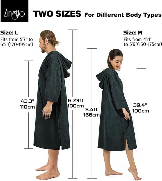 Surf Poncho Changing Robe, 3/4 Sleeve Extra Large Thick Hoodie Towel Poncho for Men Women Beach Swimming, 39"x33", Black