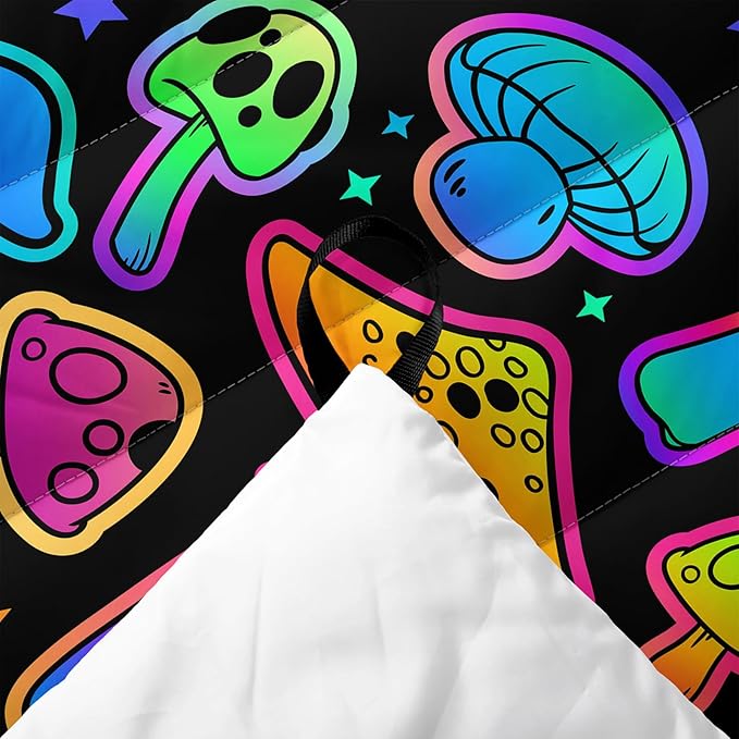 Axolotl Neon Mushroom Printed Camping Blanket,Glitter Star Lightweight Packable Outdoor Blanket,Wild Fungus Waterproof Camping Blanket,Magical Mushrooms Backpacking for Camping,Sleeping,Hiking,Picnic