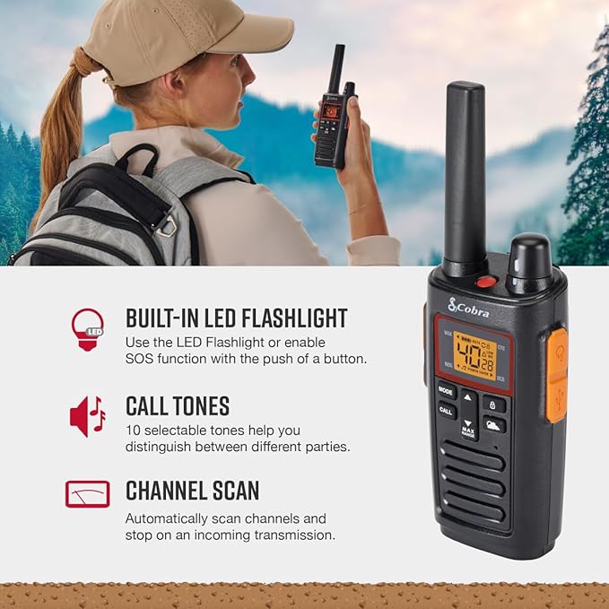 Bundle of Cobra RX380 Walkie Talkies (2-Pack) + Cobra ACXT1037R FLT Walkie Talkie (1-Pack)