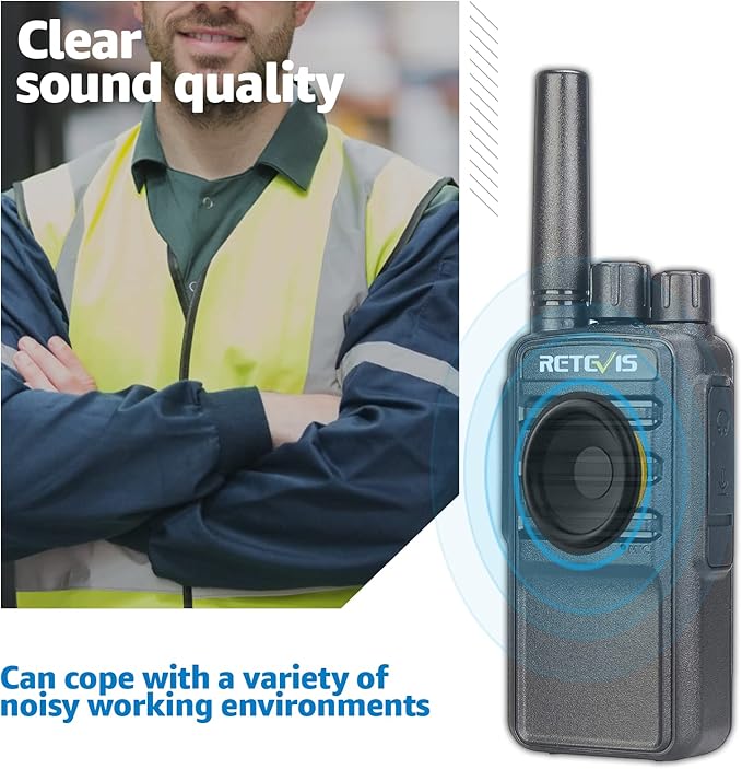 Retevis NR10 Portable 2 Way Radios,Noise Cancelling Two Way Radio USB-C Charging,VOX,License Free Walkie Talkies for Road Trip Camping Hiking(2 Pack)