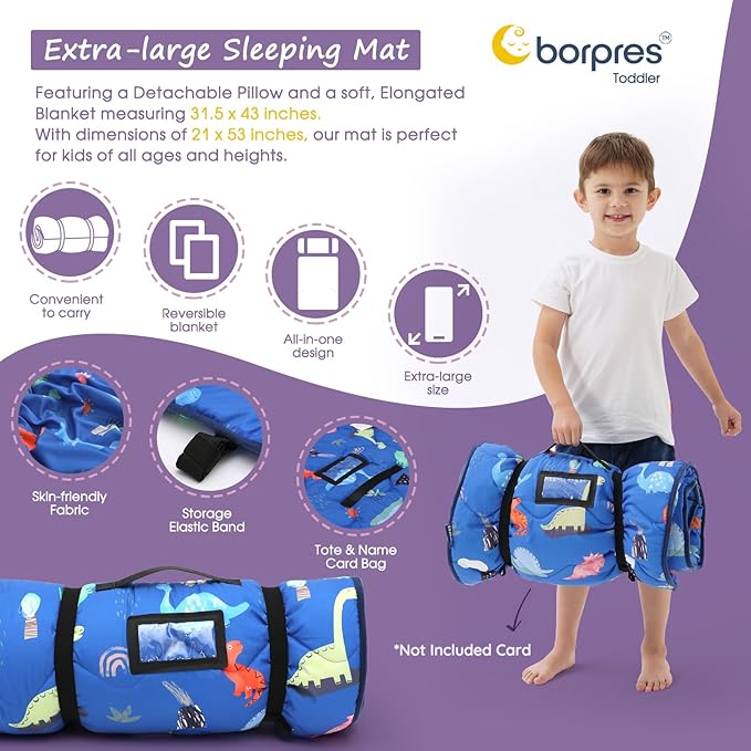 Nap Mat with Pillow Blanket Set: Sleeping Mats for Toddler Kids - Thick Large Roll up Slumber Bag for Daycare Preschool Kindergarten Boys Girls