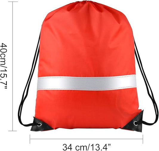 KUUQA 12 Pcs Drawstring Backpack Bag Bulk Reflective Backpack Red String Bags Cinch Sack Backpack for Team Yoga Sport Gym Traveling