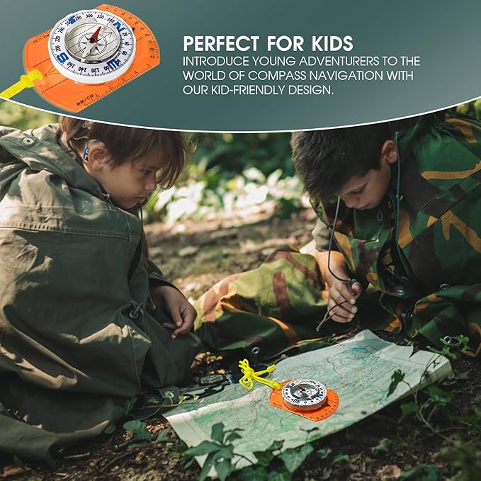 Posinly Advanced Orienteering Compass - Survival Whistle, Map Reading Field Compass for Camping, Hiking & Navigation, Great for Kids