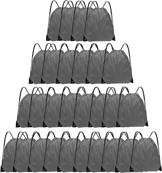 Drawstring Bags 28 PCS Drawstring Backpack Bulk String Backpack Cinch Bag Sackpack for Men Women Gym (Grey)
