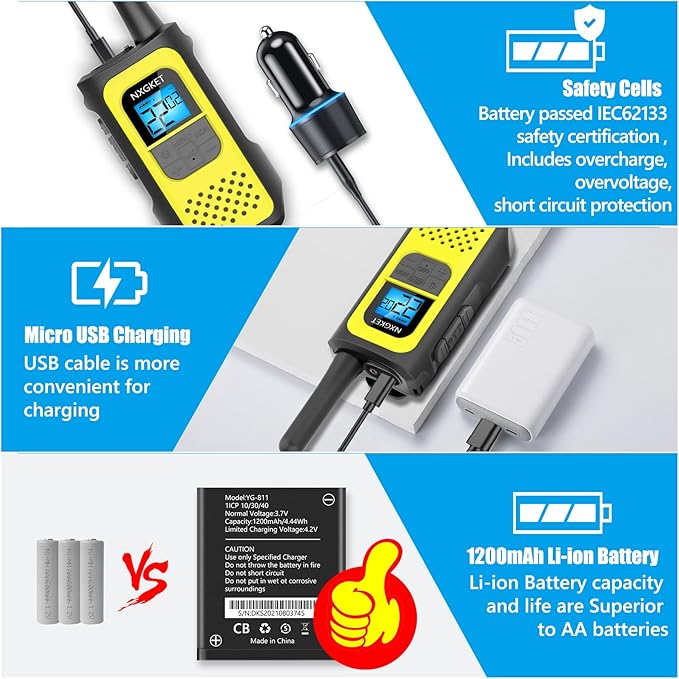 Walkie Talkies, NXGKET 4 Pack Long Range Two-Way Radios NOAA Weather Alert with Rechargeable Li-ion Battery USB-C Cable for Adults Camping Hiking