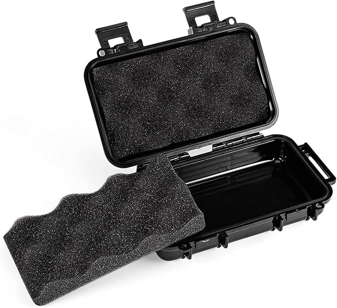 Dry Storage Box, Shockproof Waterproof Box Storage Case Waterproof Plastic Box Container with 2 U‑Shape Buckle, Plastic Storage Container for Cameras, Phones, Camping, Fishing, Hiking(Small-Black)