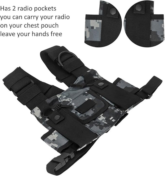 Sonew Radio Shoulder Holster, Universal Adjustable Radio Chest Harness Holder Vest Rig Walkie Talkies Front Pack Pouch for 2 Way Radio (Digital Camouflage)
