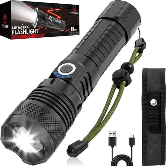 Victoper LED Flashlights, High Powered High Lumens Super Bright Tactical Flashlight, Rechargeable, 5 Modes Zoomable Waterproof Flash Lights for Emergency, Outdoor, Home, Camping, Hiking