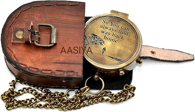 Military Compass For Hiking And Survival- Waterproof Brass Nautical Pocket Compass With Leather Carry Case & Chain For Camping Hunting Climbing Exploring Geology Outdoor Activities