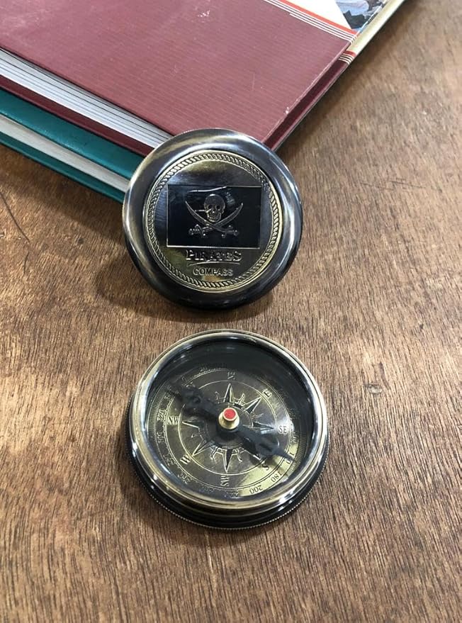 Brass Compass Pirates of Caribbean Jack Sparrow Pocket Antique Gift Free Embossed Leather Case Personalized Compass Engraved, Gift for Baptism, Confirmation, Graduation, Anniversary