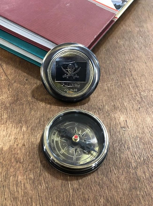 Brass Compass Pirates of Caribbean Jack Sparrow Pocket Antique Gift Free Embossed Leather Case Personalized Compass Engraved, Gift for Baptism, Confirmation, Graduation, Anniversary
