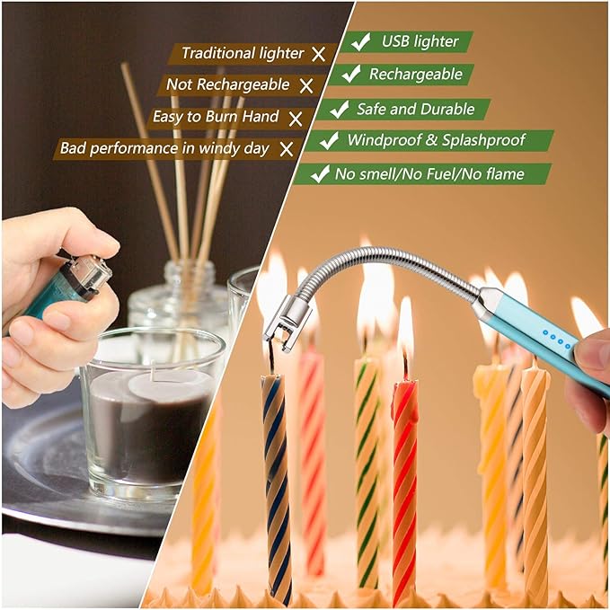 MEIRUBY Lighter Electric Candle Lighter Birthday Women's Day Gifts for Women Mom Wife Men, Long Electronic Rechargeable USB Lighter Arc Windproof Flameless Lighters for Candle Camping BBQ (Blue)