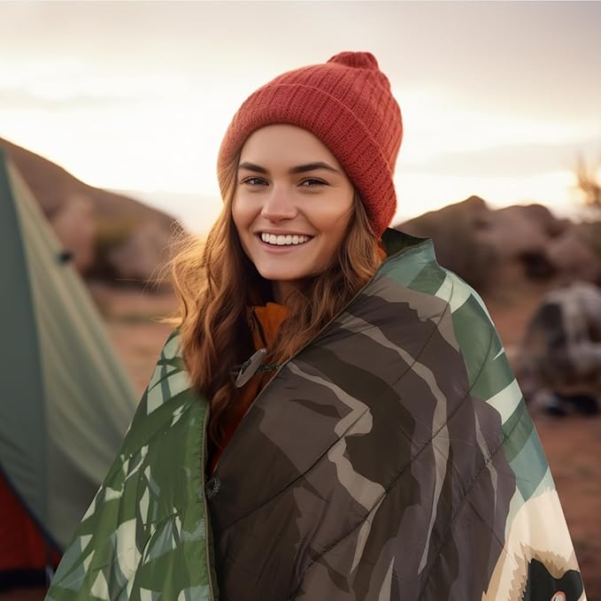 Outdoor Puffy Camping Blanket, Lightweight Windproof Warm Stadium Blanket, Packable Travel Camping Quilt for Cold Weather，Hiking, Backpacking,Sleeping, Hammock, Adventure 78"x 56"