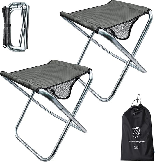 2 Pack Camping Stool, 16in Tall Large Size Folding Stool with Carry Bag, Aluminum Alloy Bracket, 1.5lbs Lightweight, Load Capacity to 300lbs, for Travel, BBQ, Fishing(2 Pack Grey)