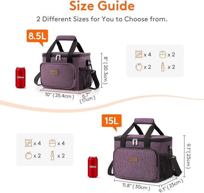 Lifewit Large Lunch Bag Insulated Lunch Box Soft Cooler Cooling Tote for Adult Men Women, Purple 12-Can (9L)