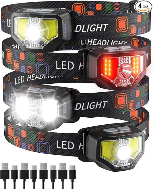 Rechargeable LED Headlamp, 1200 Lumen Super Bright, Waterproof for Hiking, Running, Fishing, Cycling - With Motion Sensor