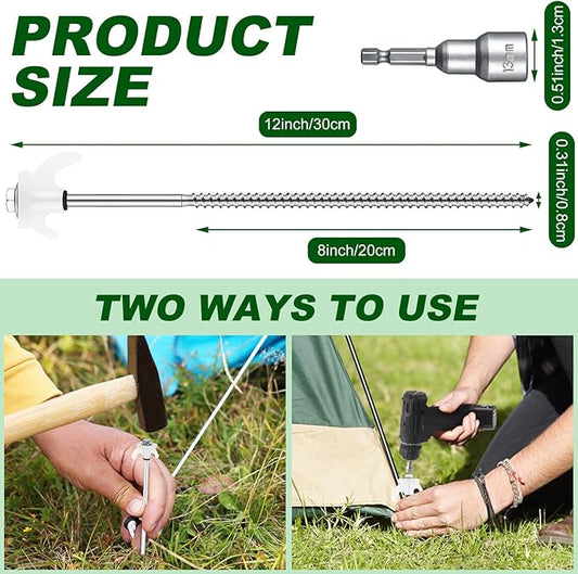 JaGely 40 Pcs 12 Inch Tent Stakes Heavy Duty Ground Anchors Metal Threaded Tent Spikes Non Rust Camping Stake Tent Pegs Screw with Hex Head Driver for Camping Yard Decor Outdoor (Luminous White)