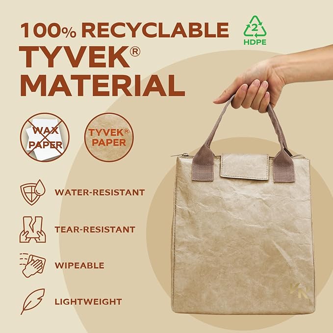 VonNova Insulated Lunch Box for Women, 7L Capacity, Leakproof Lunch Tote Bag, Durable Lunchbox made from Tyvek Material, Adult Cooler Bag for Work, Picnic, Travel and more (Beige)