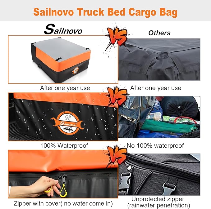 Sailnovo Truck Bed Cargo Bag, 36 Cubic ft 100% Waterproof Cargo Bag for Truck Bed, Heavy Duty PVC Truck Cargo Bag Fits Any Truck Size with 4 Stretch Cord, Packing Bag (59''x48''x22'')