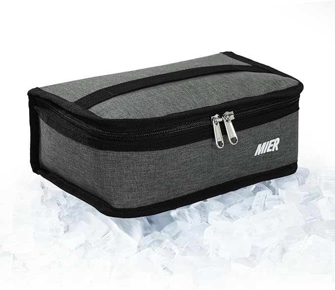 MIER Freezable Lunch Bag Frozen Mini Cooler Small Portable Insulated Lunch Box Freezer Snack Bags for Kids Adult Travel Work School, Grey