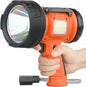 Rechargeable Spotlight Flashlight with 1000,000 Lumen LED, IP65 Waterproof Searchlight Handheld Work Light with Foldable Stand and Red Lens- Orange