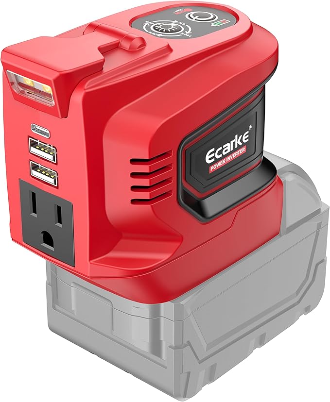Power Inverter for Milwaukee 18V Battery,Ecarke 200W Portable Power Supply Inverter,DC 18V to AC 110V~120V Battery Power Station with 2 USB&AC Battery Powered Outlet for m18 Battery Inverter