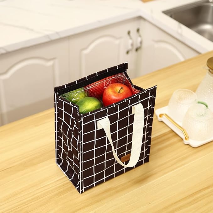TELLUMO Lunch bag, Insulated Lunch Bag for Women Men Large Lunch Box Container Reusable Leakproof Tote for Office, Work, School, Beach or Travel (Black Grid)