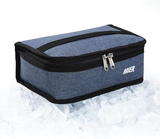 MIER Freezable Lunch Bag Frozen Mini Cooler Small Portable Insulated Lunch Box Freezer Snack Bags for Kids Adult Travel Work School, Bluesteel