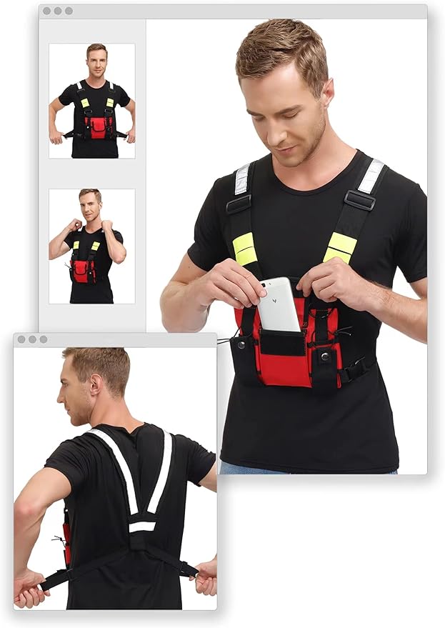 Ousawig Universal Radio Chest Harness Bag Tactical Chest Front Pack Pouch Holster Vest for Two Way Radio Walkie Talkie