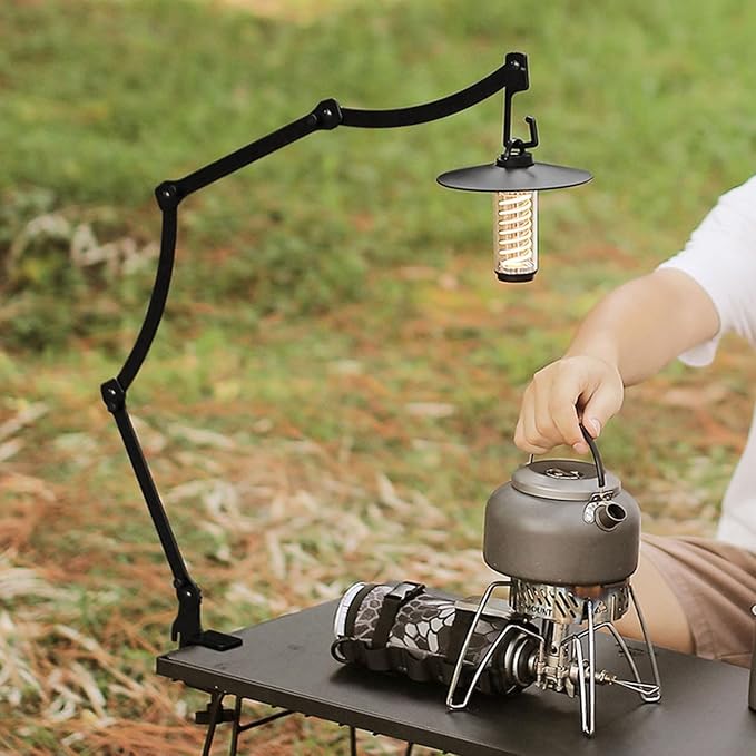 Collapsible Lantern Stand for Camping Heat lamp Holder Portable lamp Holder Camping lamp Accessories Camping Equipment Camping Essentials Reptile Heat lamp Holder (360°Swing arm)