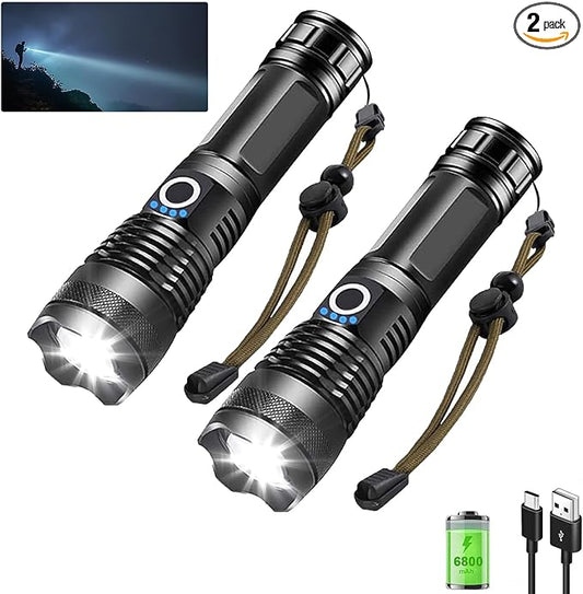 Rechargeable Flashlights High Lumens LED,Home Outdoor Emergency Powerful Flash Light Power Super Bright Torch Camping Hiking