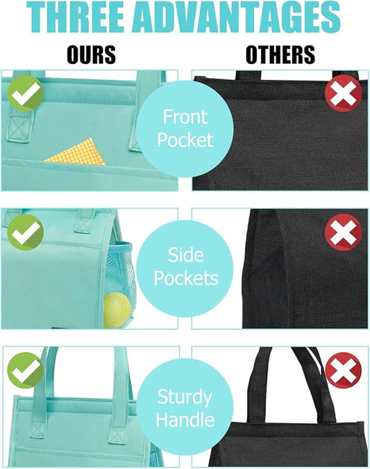 Fmeida Insulated Lunch Bag for Women, Simple Lunch Bag, Thermal Adult Lunch Totes, Reusable Lunch Boxes for Office College Beach Travel | Medium Mint Blue, Front&Side&Interior Pockets