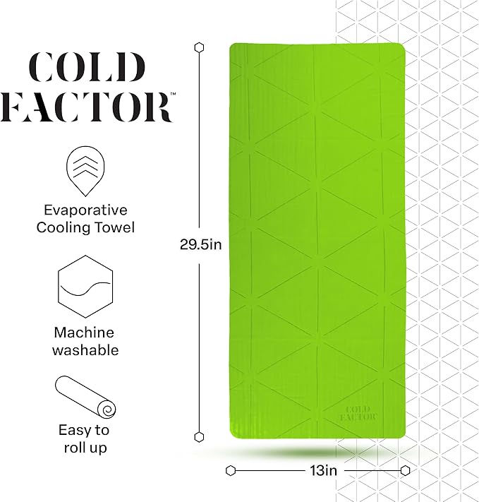 COLD FACTOR Premium Cooling Neck Towel 13" x 29.5" (Lime)
