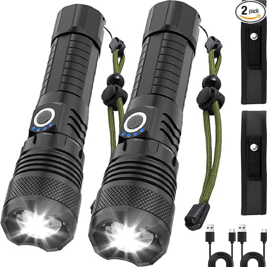 Victoper LED Flashlights 2 Pack, High Powered Lumens Super Bright Tactical Flashlight, Rechargeable Flash Light, 5 Modes Zoomable Waterproof Flash Lights for Emergency, Outdoor, Camping, Hiking