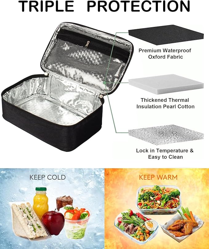 M-YOUNG Portable Thermal Insulated Cooler Bag Mini Lunch Box Small Insulated Lunch Bag for Men Women Adult Freezable Snack Bag for Work (Black)
