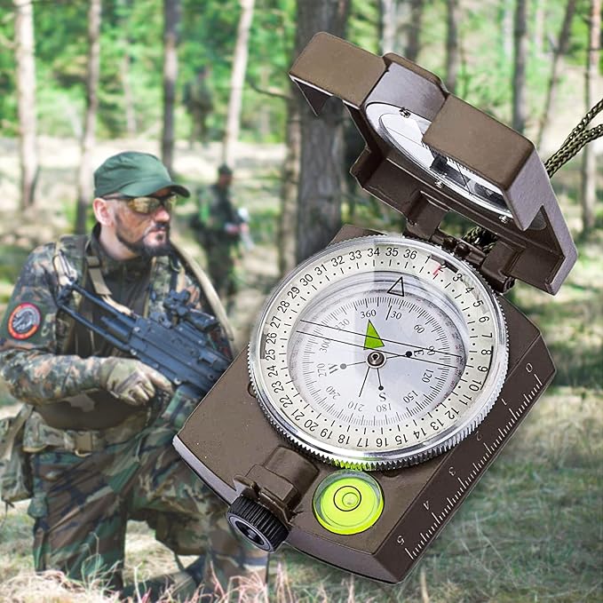 Posinly Multifunctional Military Compass with Inclinometer, Sighting, Optic, Resistant & Waterproof Compass, Essential for Hiking, Camping, Scouting