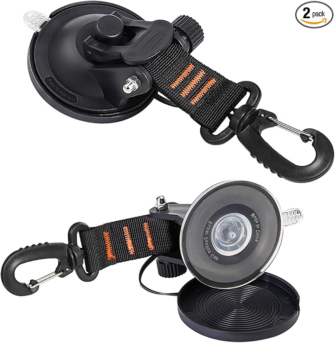CONBOLA Suction Cups Hooks,Heavy Duty 2 Pieces with Rotatable Hooks Tie Down Suction Cup Camper Accessories with Viscous Silicone Strong Power for Car Boat Awning Camping Trap.(2 pcs,Orange)