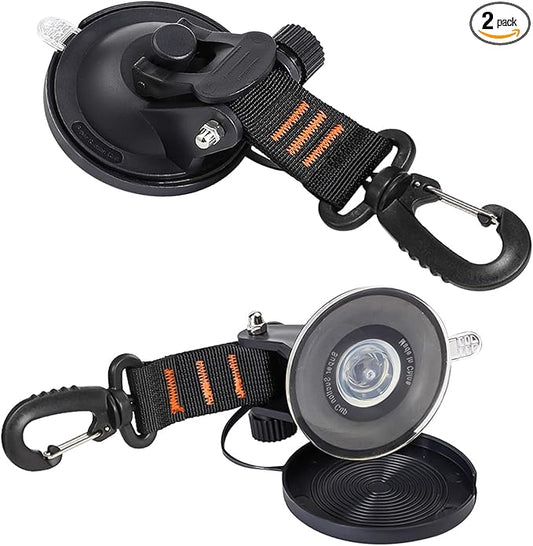 CONBOLA Suction Cups Hooks,Heavy Duty 2 Pieces with Rotatable Hooks Tie Down Suction Cup Camper Accessories with Viscous Silicone Strong Power for Car Boat Awning Camping Trap.(2 pcs,Orange)