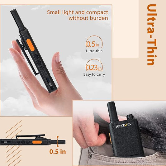 Retevis RT22P Walkie Talkie with Earpiece, New Version of RT22(2.0), Handheld 2 Way Radio Rechargeable 1620mAh, USB-C, VOX, Ultra-Thin Walkie Talkies Mini for Outdoor Camping Skiing Gift(2 Pack)